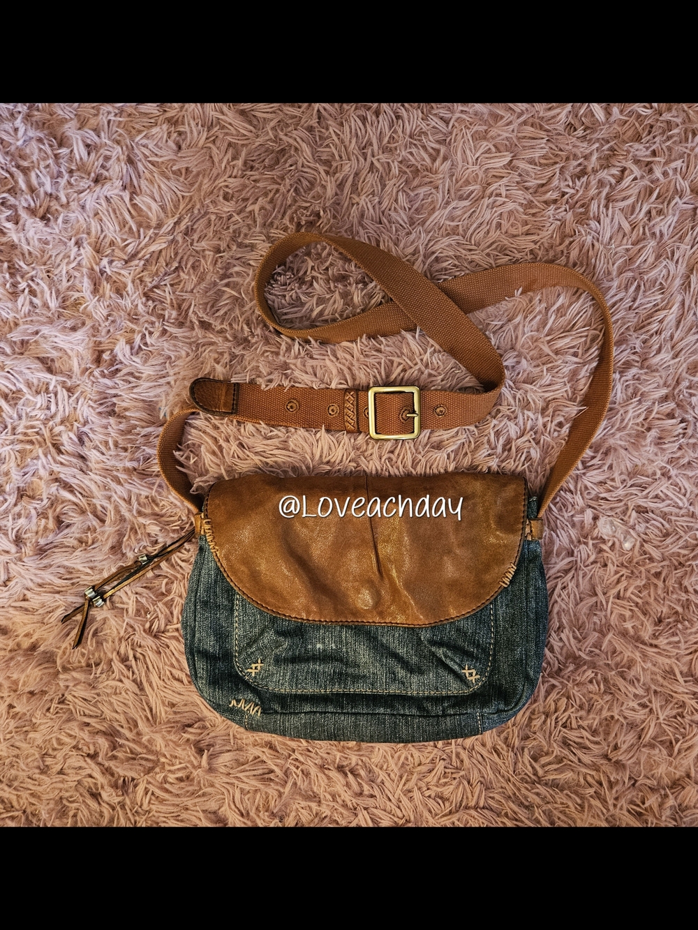 Lucky Brand☆Denim and Brown Leather Crossbody Bag